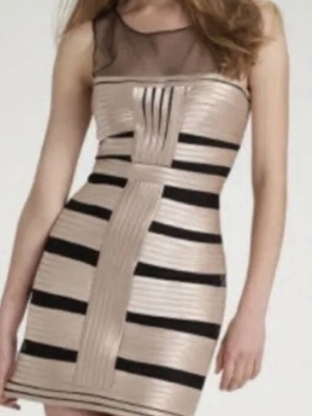 BCBGMAXAZRIA Brenda Mesh Satin Bandage Dress XS
